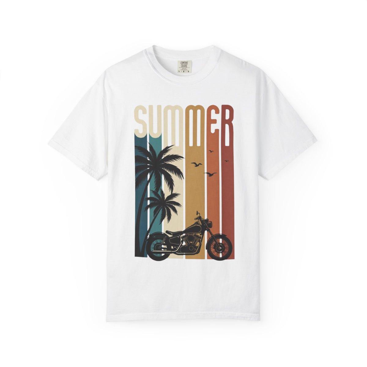 Summer Motorcycle Tee — Retro Palm Tree Beach Graphic T-Shirt