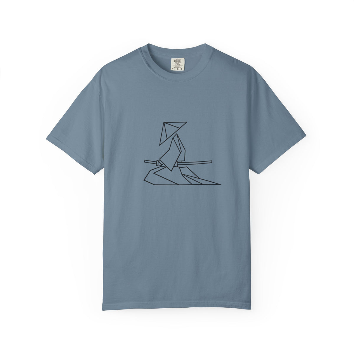 Samurai Line Art T-Shirt — Minimal Origami Swordsman Graphic Tee