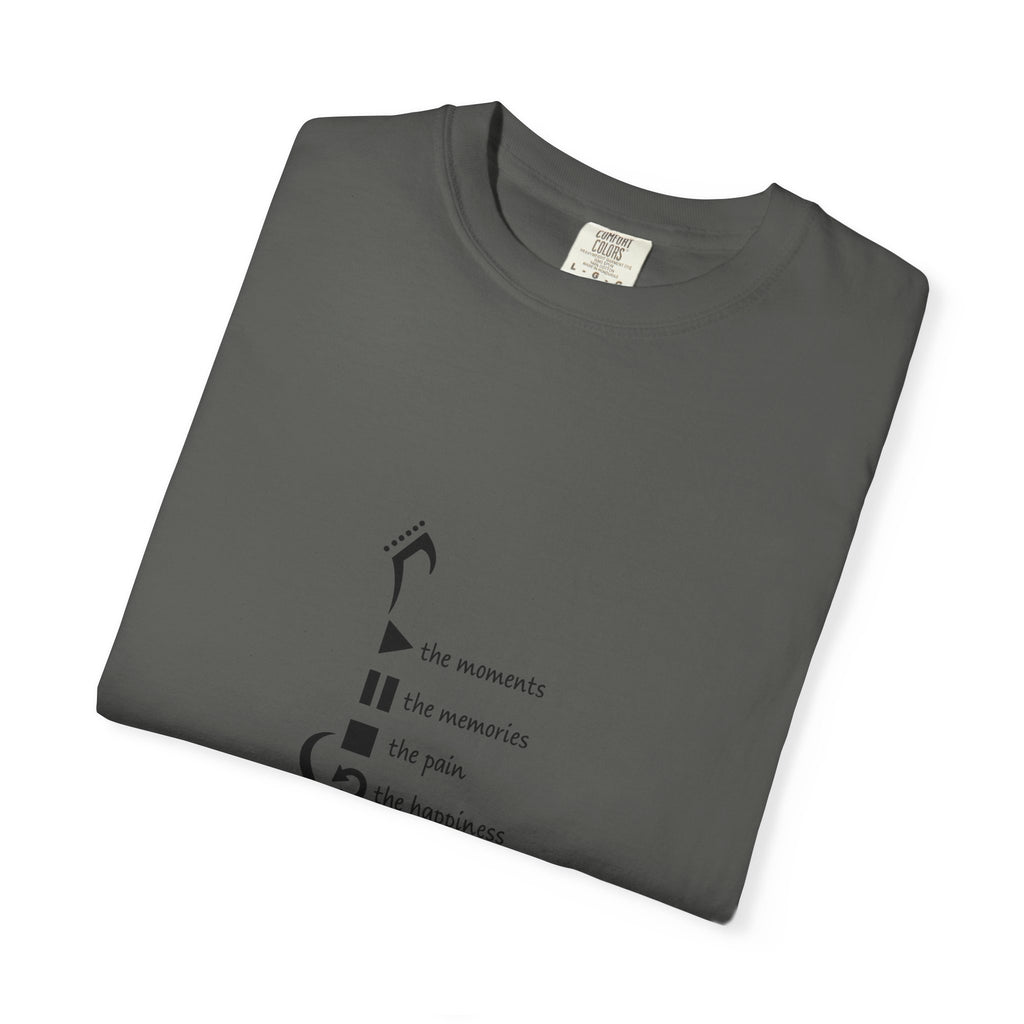 Guitar Silhouette Tee — "Our Moments, Our Memories, Our Music, Our Happiness"