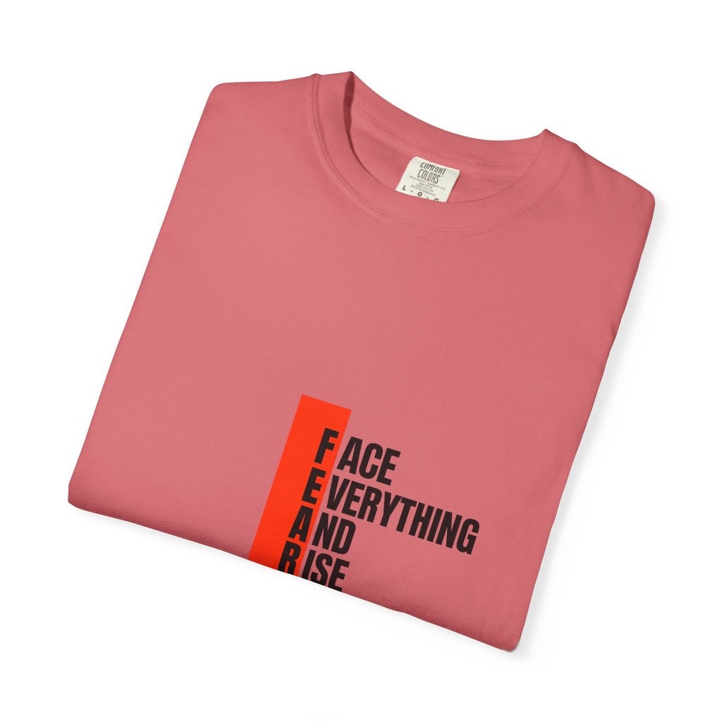 Motivational T-Shirt — "FEAR: Face Everything And Rise" Bold Red Accent