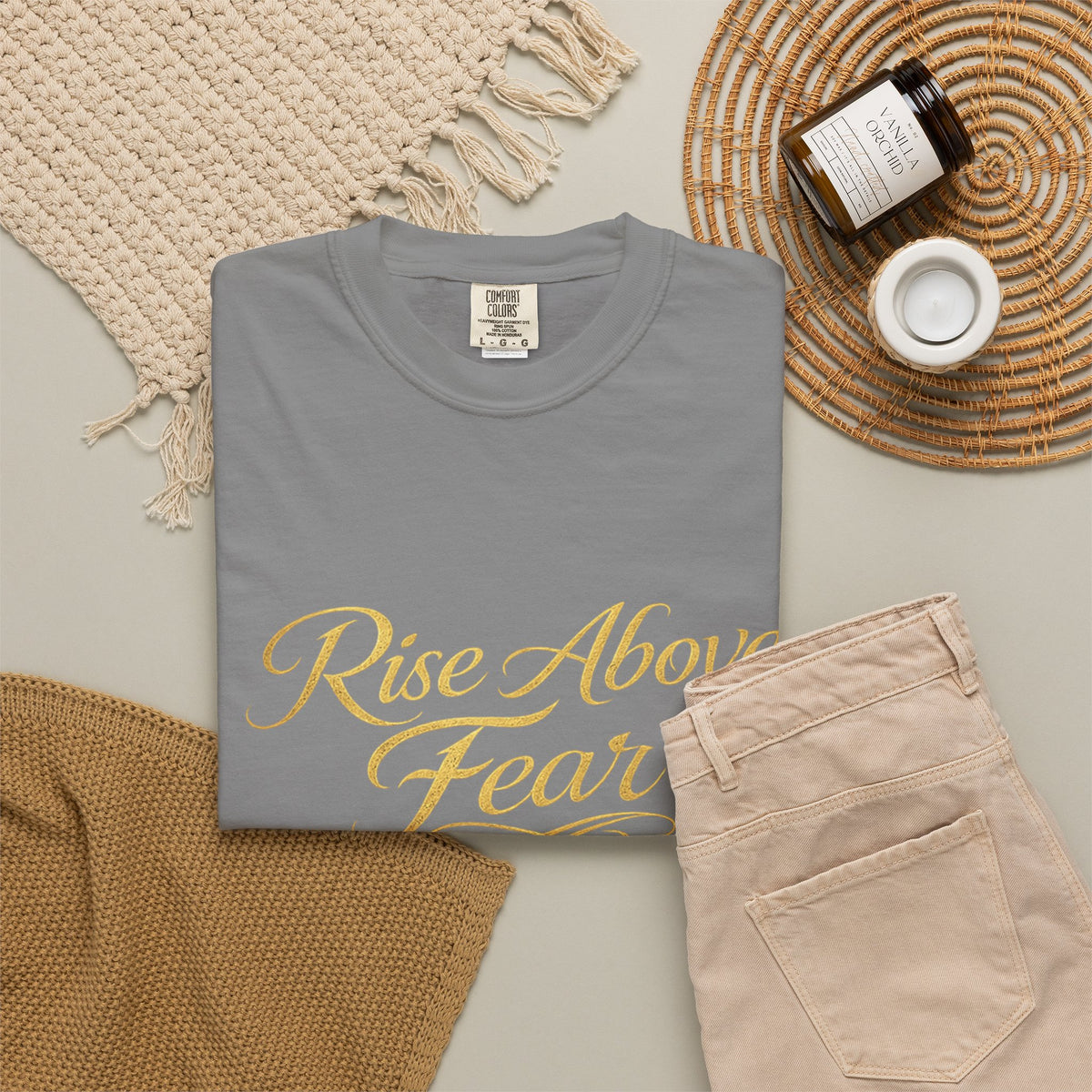 Rise Above Fear T-Shirt — Inspirational Script Graphic Tee
