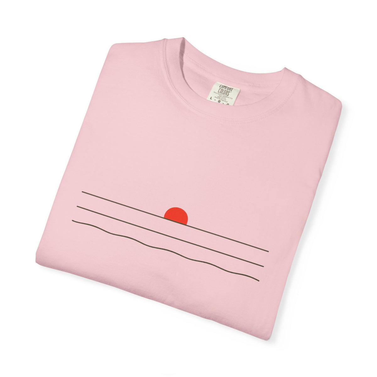 Sunset Minimalist T-Shirt — Red Sun Over Wavy Lines Tee