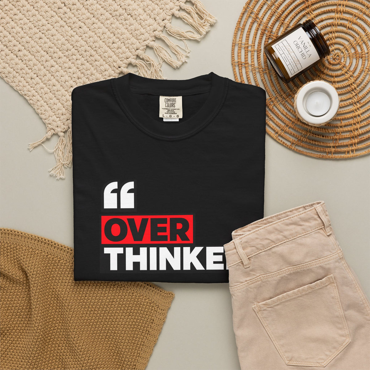 Overthinker Graphic T-Shirt — Bold Red & Black Text Tee