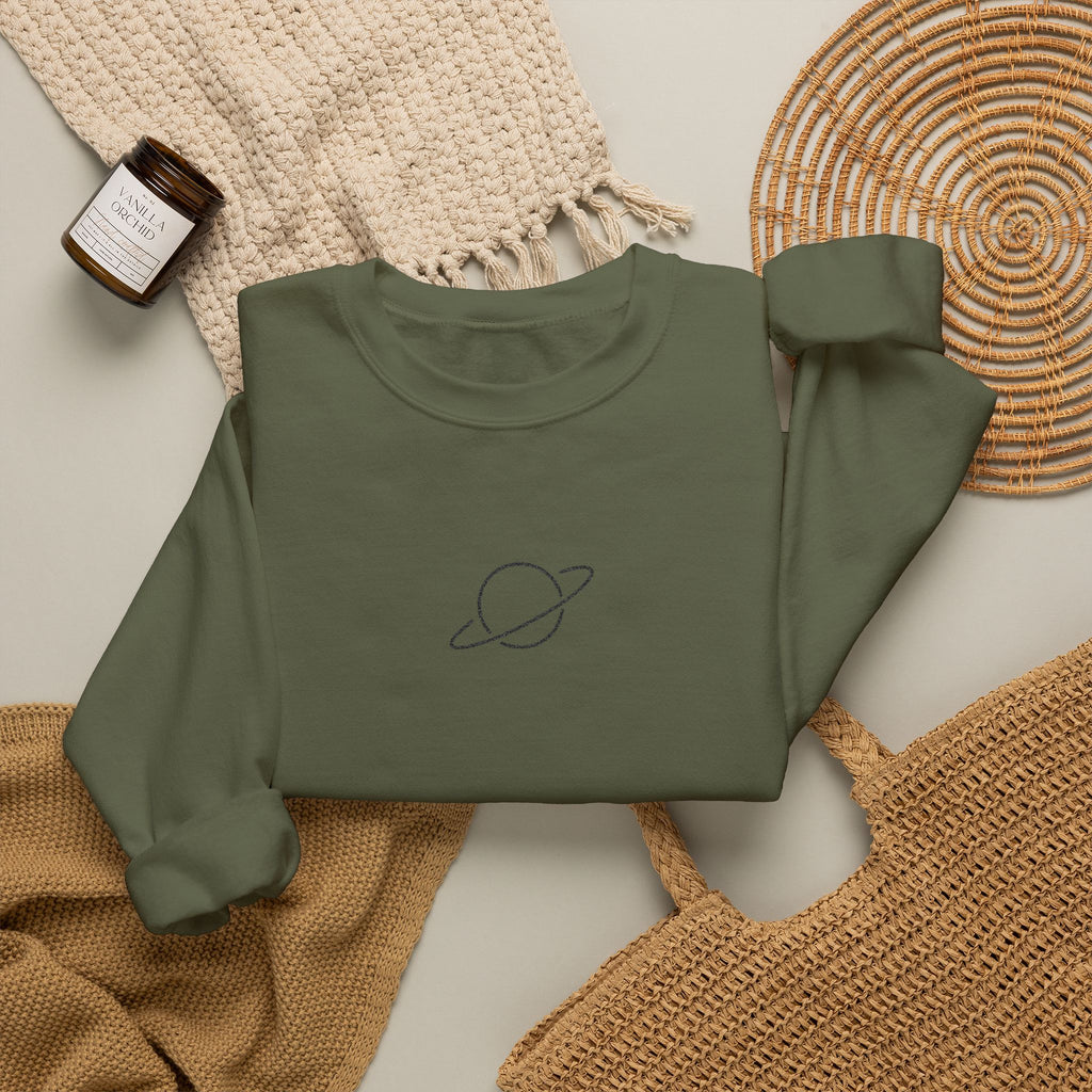 Minimal Planet Crewneck Sweatshirt Embroidered
