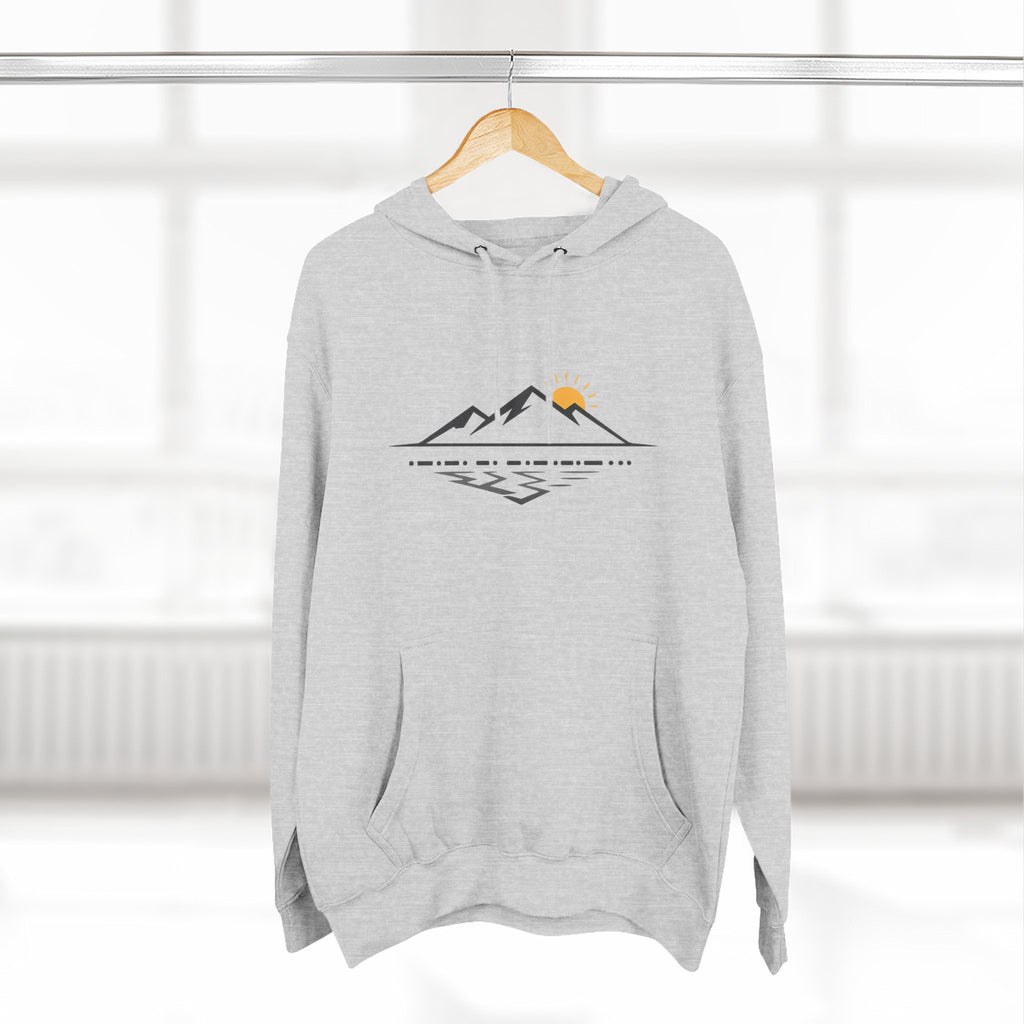 Mountain Sunrise Hoodie — Minimal Outdoor Graphic Pullover