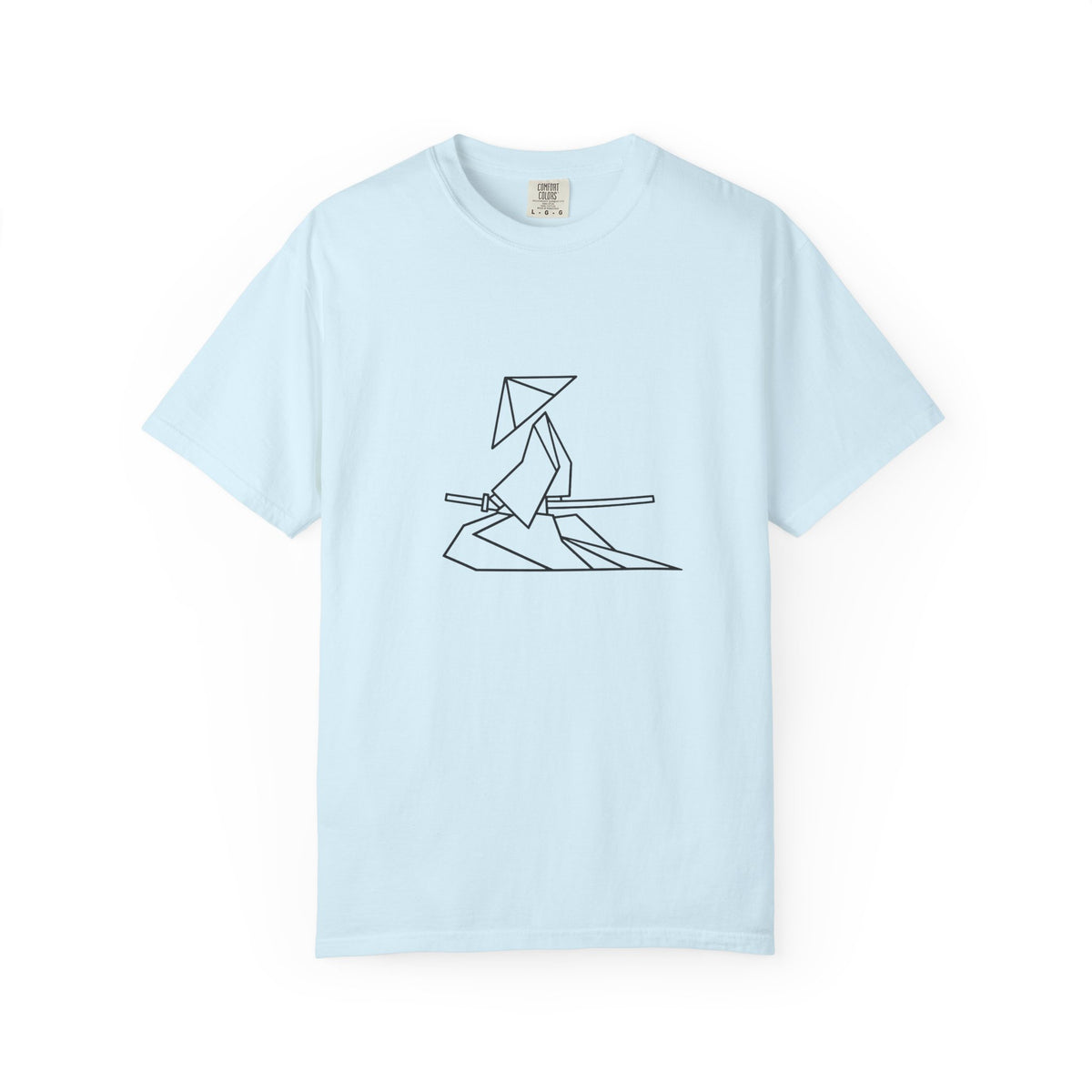 Samurai Line Art T-Shirt — Minimal Origami Swordsman Graphic Tee