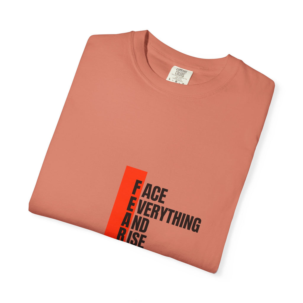 Motivational T-Shirt — "FEAR: Face Everything And Rise" Bold Red Accent