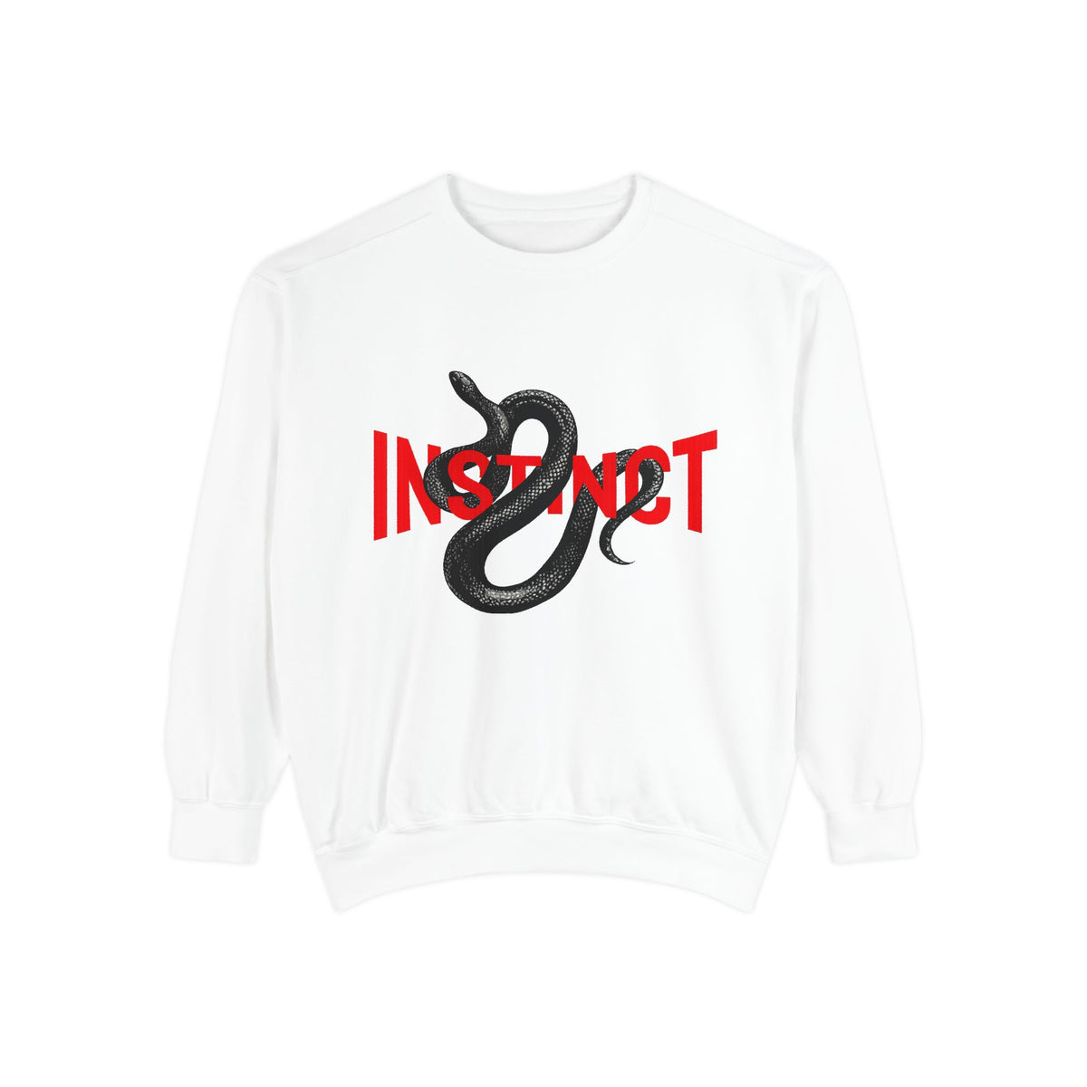 Instinct Snake Sweatshirt — Graphic Crewneck with Bold Red Text