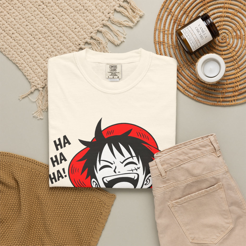 Anime Luffy Laughing Graphic T-shirt - Monkey D. Luffy Peace Sign Tee