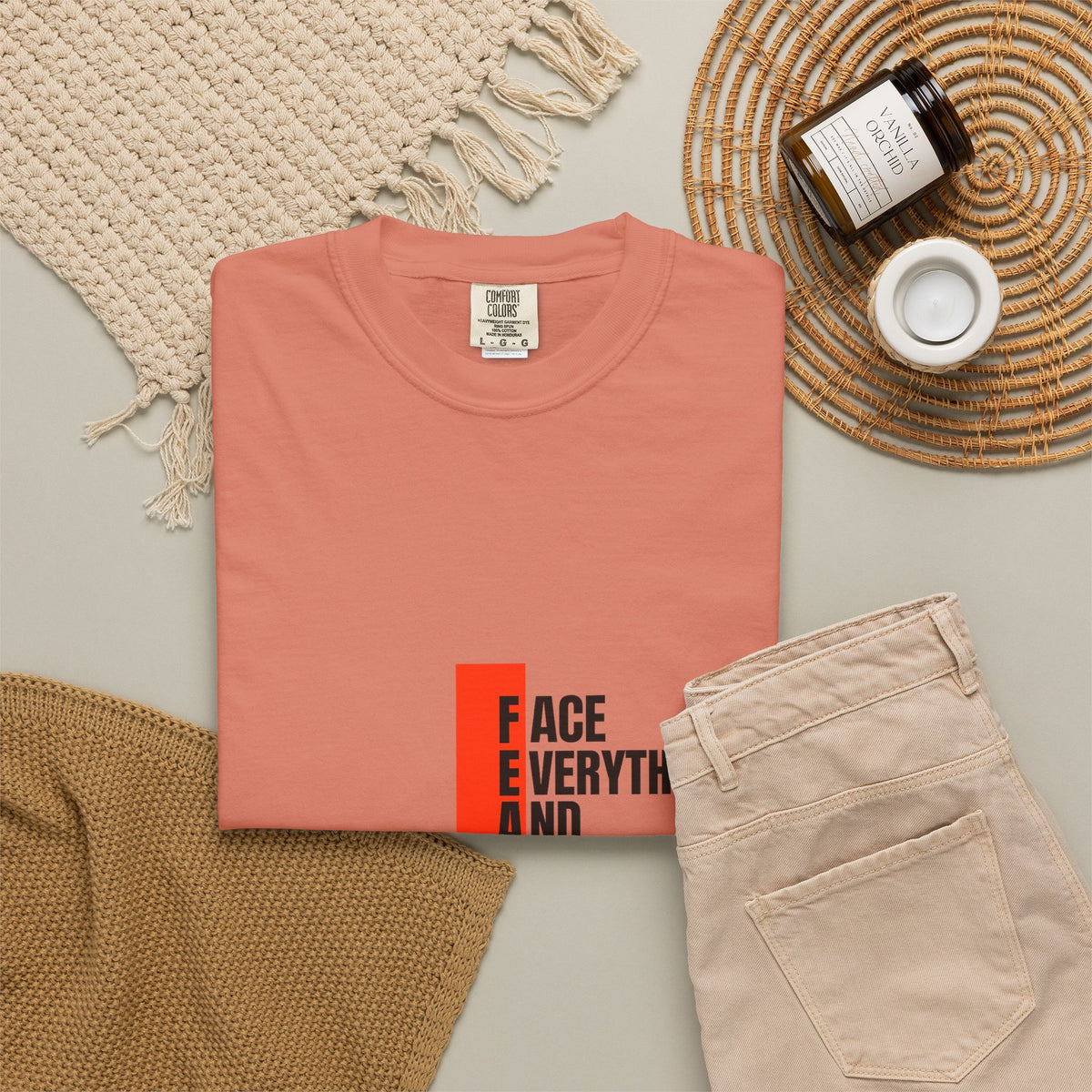 Motivational T-Shirt — "FEAR: Face Everything And Rise" Bold Red Accent