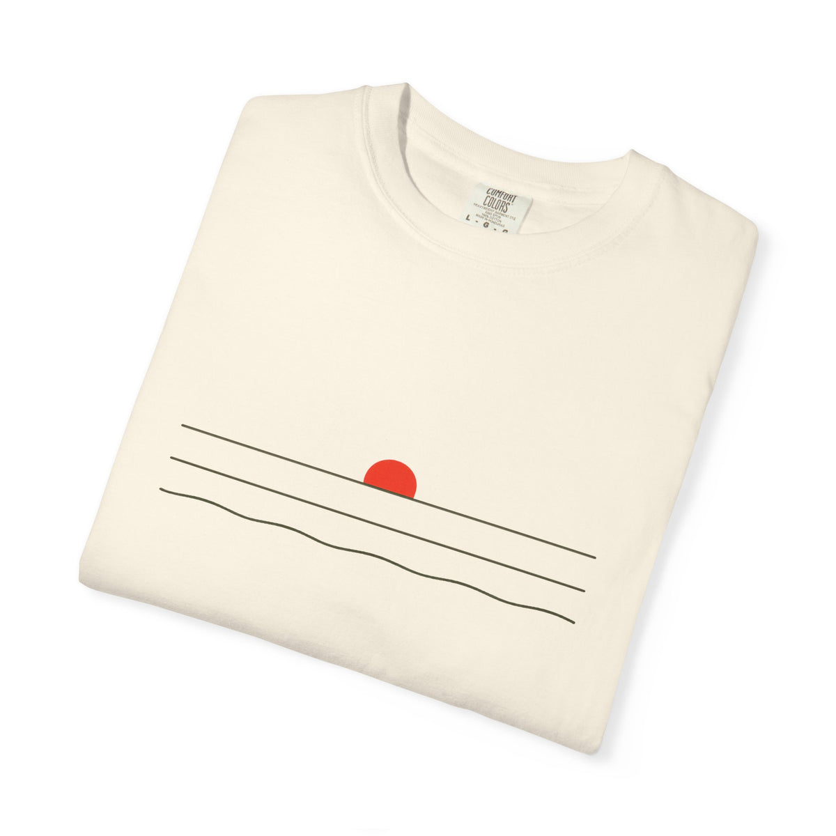 Sunset Minimalist T-Shirt — Red Sun Over Wavy Lines Tee
