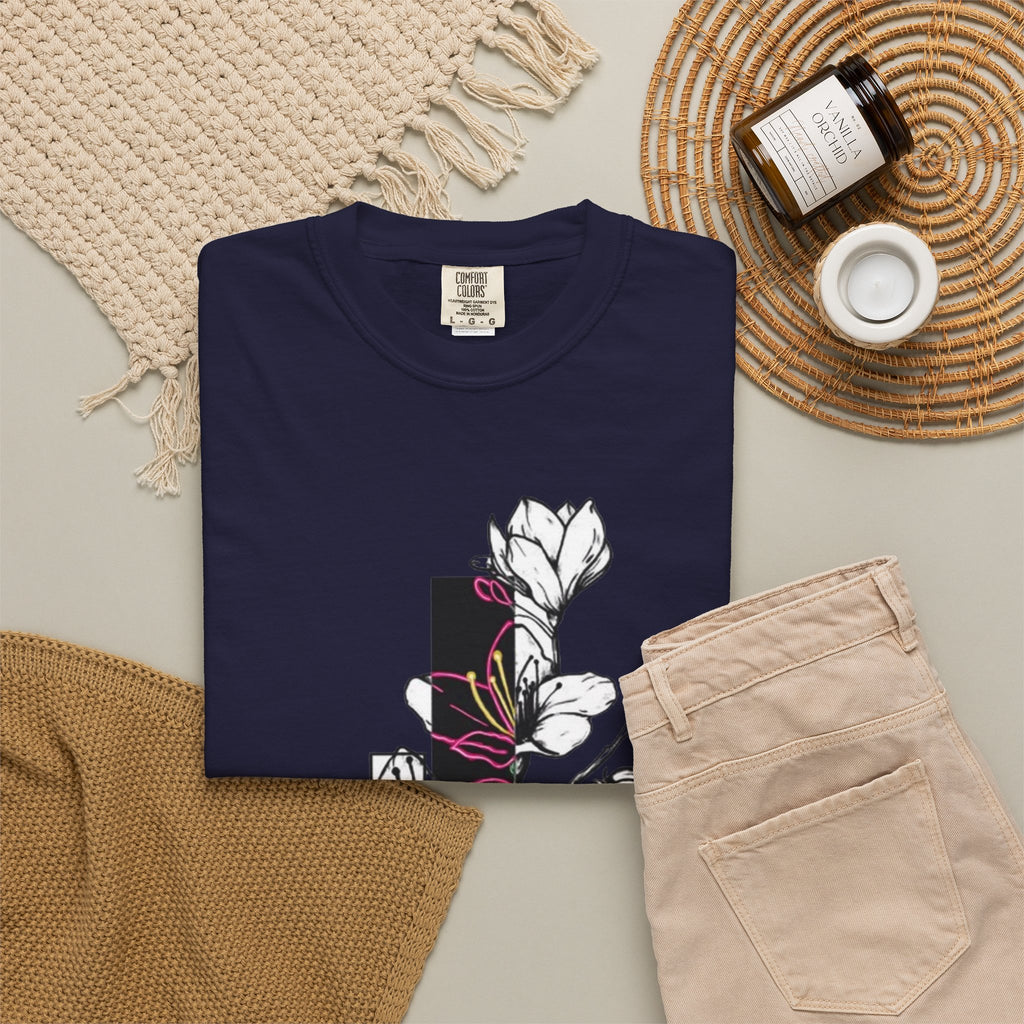 Floral Minimalist T-Shirt — Black Bar Magnolia Graphic
