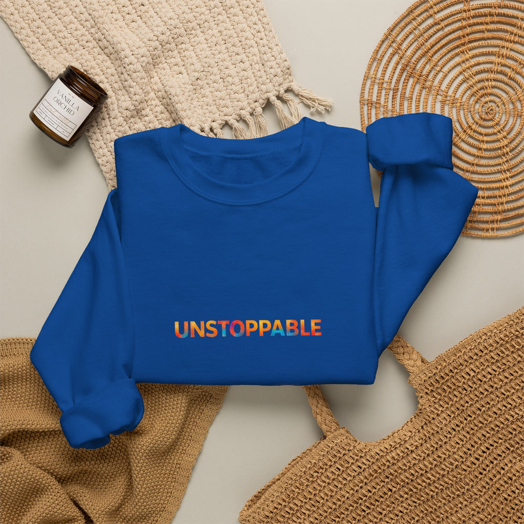 Unstoppable Crewneck Sweatshirt — Inspirational Rainbow Text Pullover