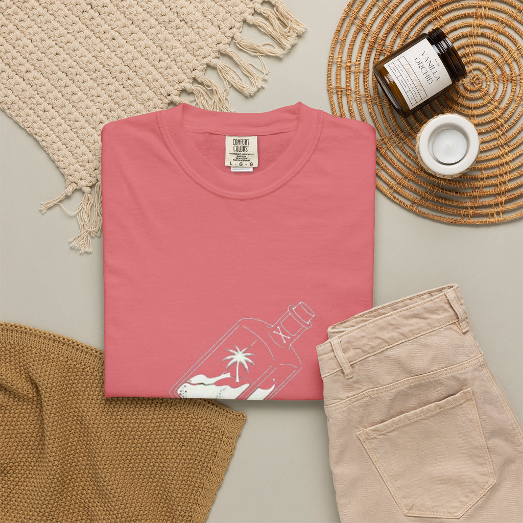 Pocket Island T‑Shirt — Minimal Bottle Isle Graphic Tee