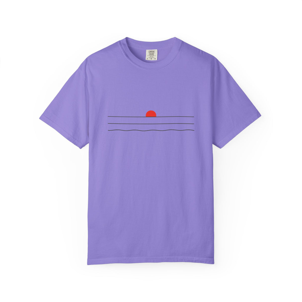 Sunset Minimalist T-Shirt — Red Sun Over Wavy Lines Tee