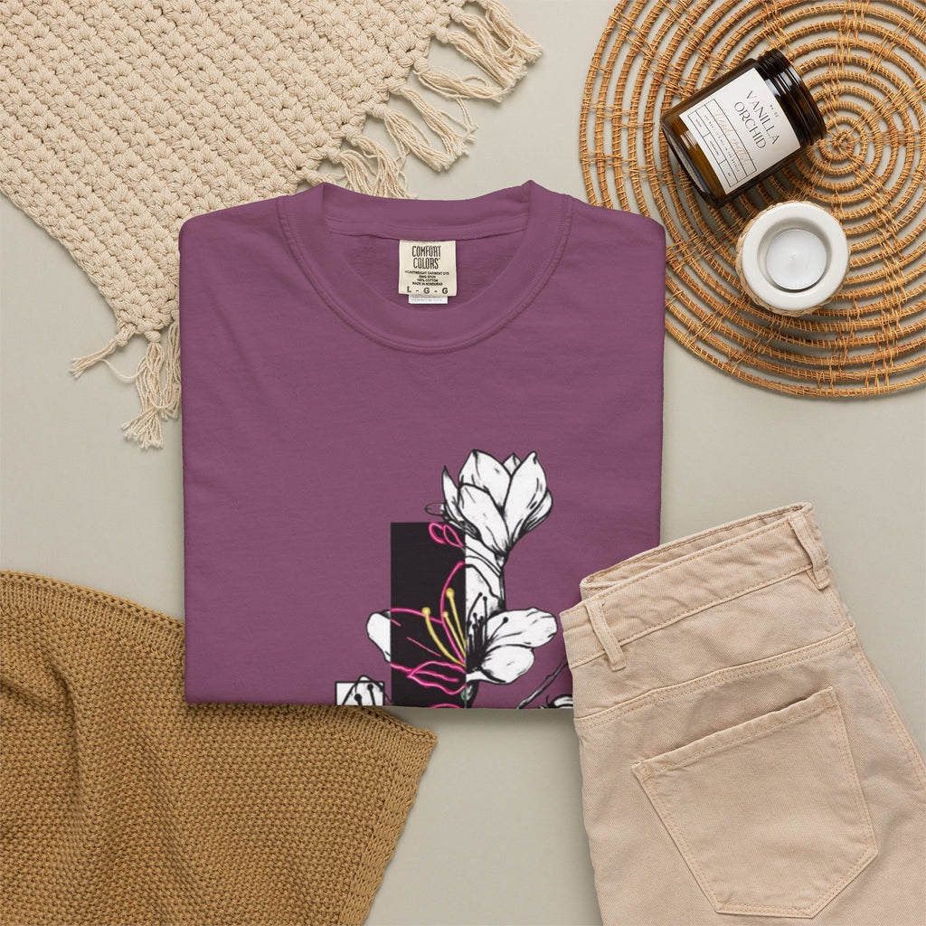 Floral Minimalist T-Shirt — Black Bar Magnolia Graphic