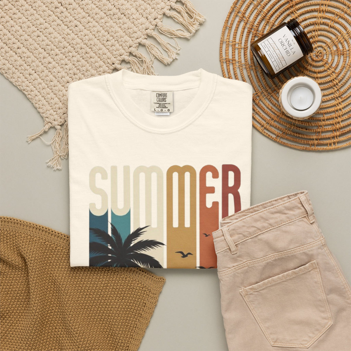 Summer Motorcycle Tee — Retro Palm Tree Beach Graphic T-Shirt