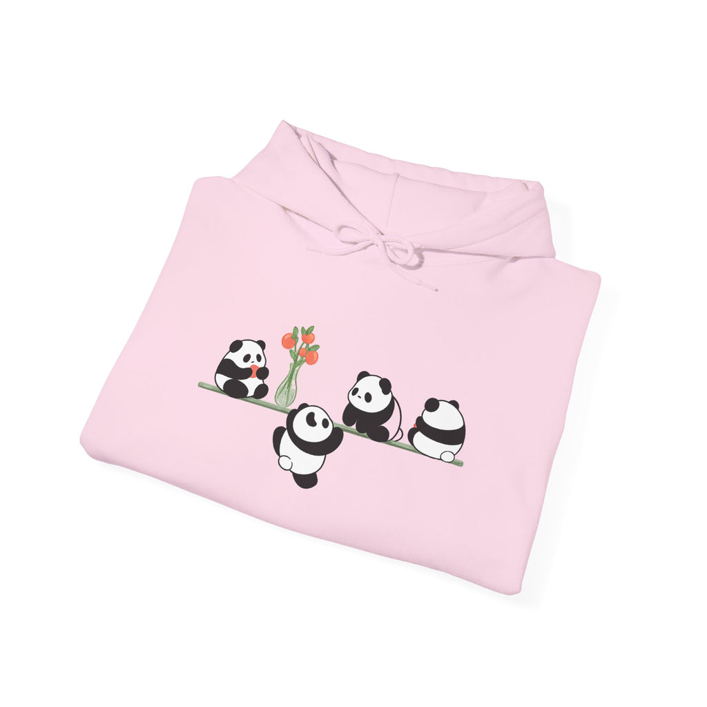 Pandas on a Line Hoodie — Cute Cartoon Pandas Holding Flower Pullover