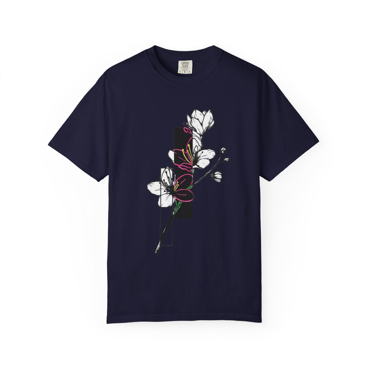 Floral Minimalist T-Shirt — Black Bar Magnolia Graphic