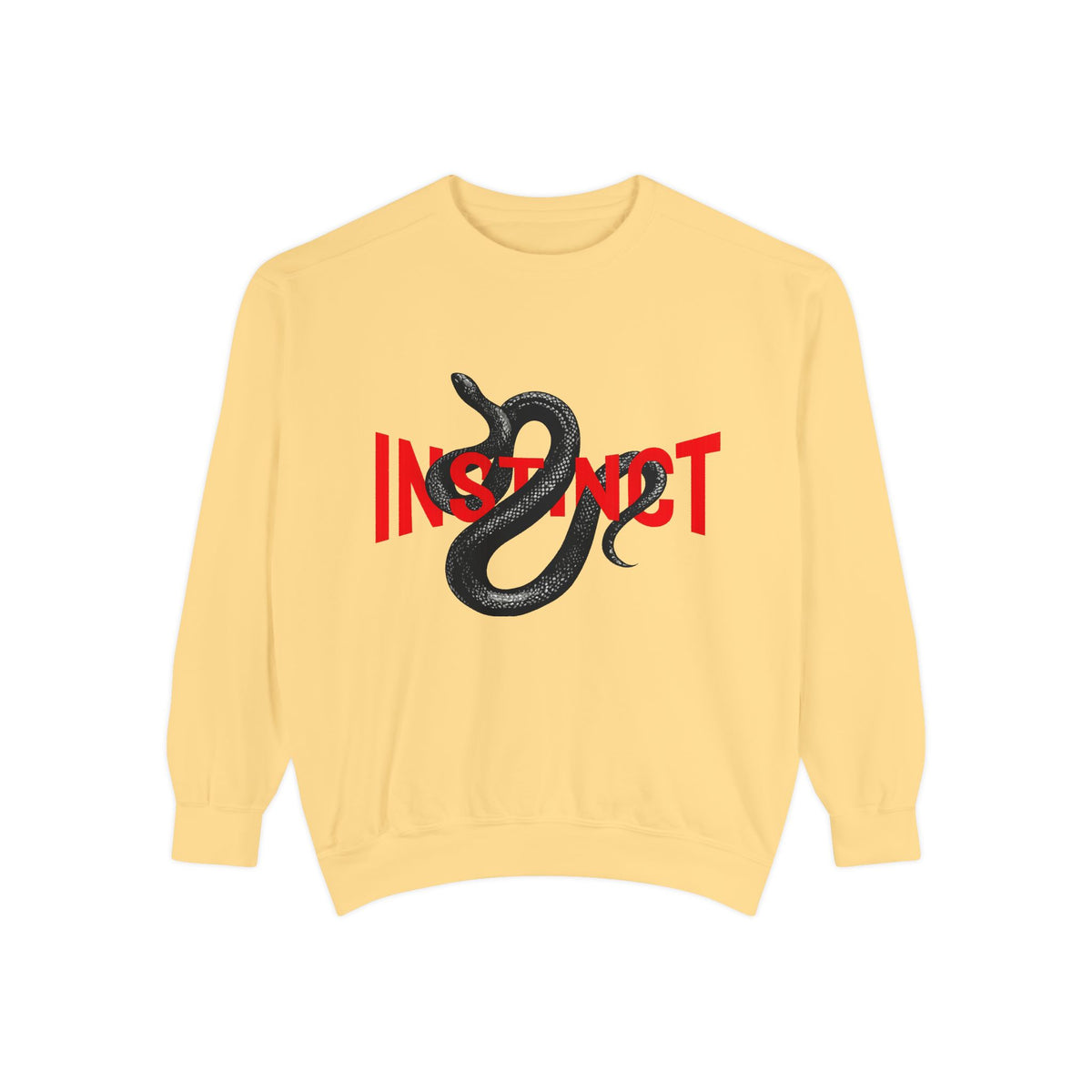 Instinct Snake Sweatshirt — Graphic Crewneck with Bold Red Text