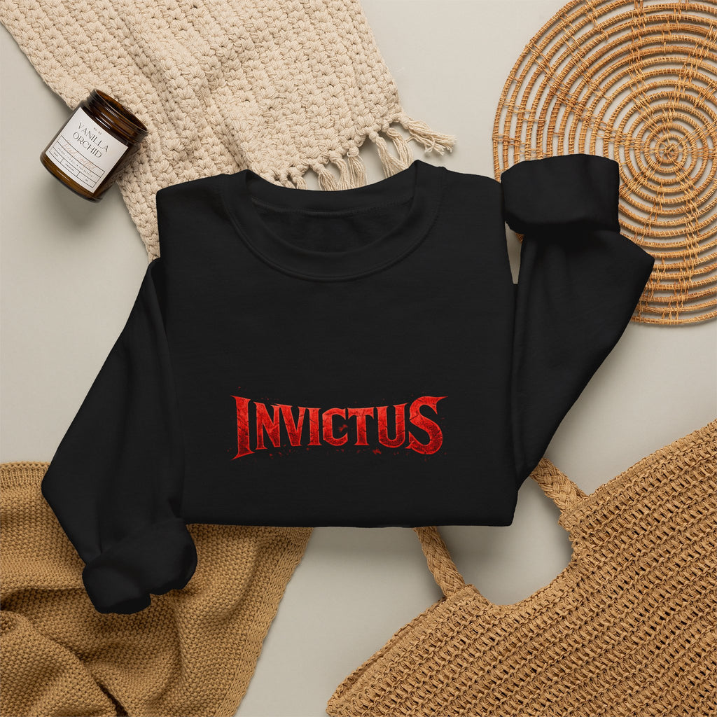Invictus Crewneck Sweatshirt — Bold Red Script Pullover