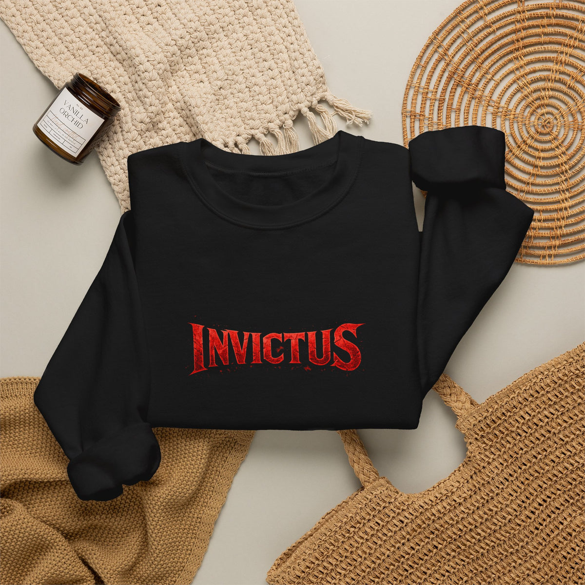 Invictus Crewneck Sweatshirt — Bold Red Script Pullover