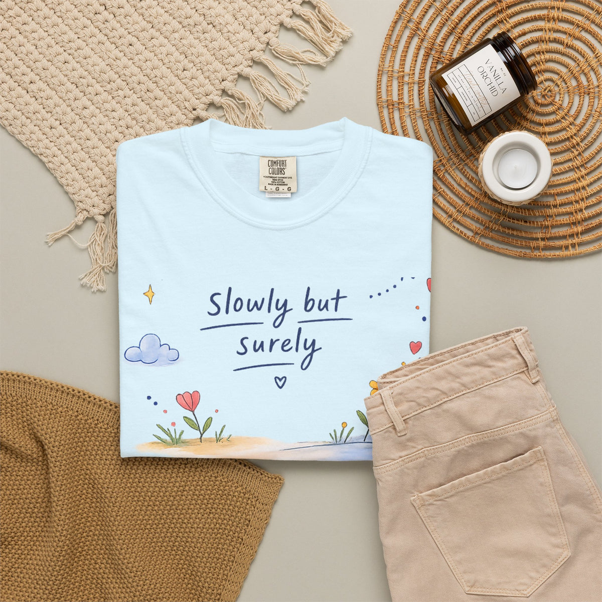 T-Shirt — "Slowly but Surely" Cute Doodle Graphic Tee
