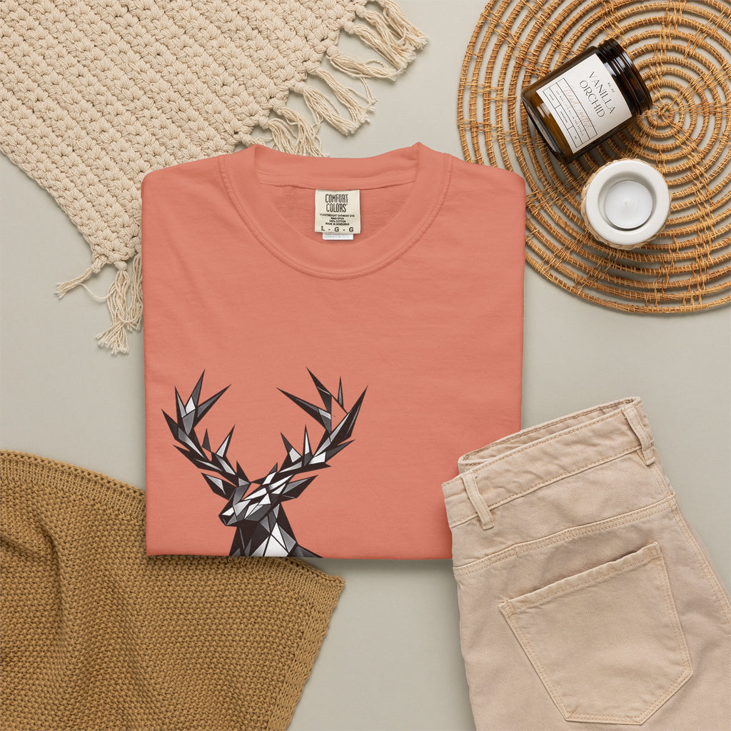 Geometric Stag T-Shirt — Black Polygon Deer Graphic Tee