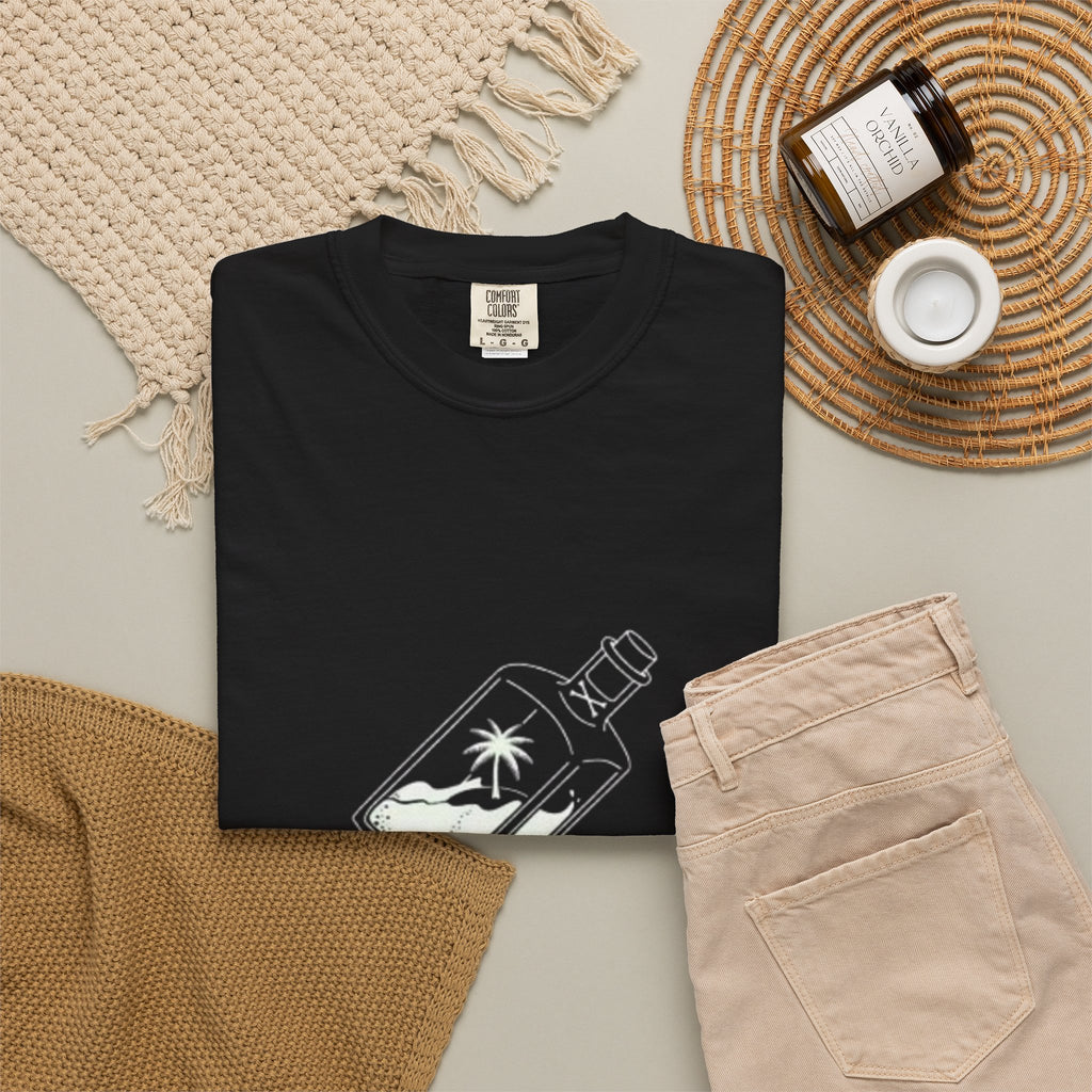 Pocket Island T‑Shirt — Minimal Bottle Isle Graphic Tee
