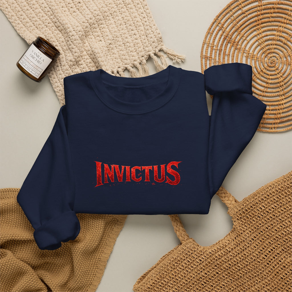 Invictus Crewneck Sweatshirt — Bold Red Script Pullover