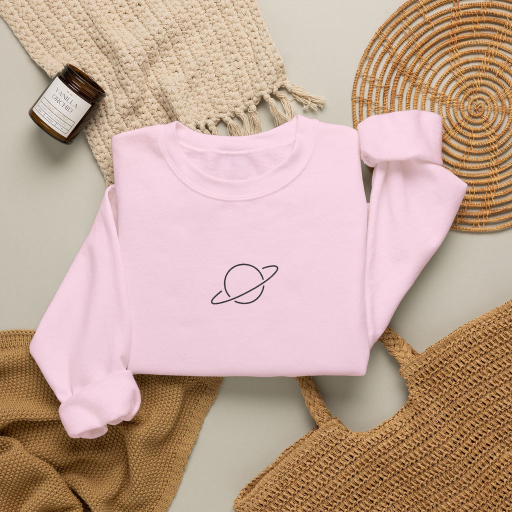 Minimal Planet Crewneck Sweatshirt Embroidered