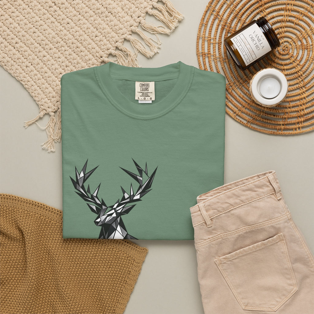Geometric Stag T-Shirt — Black Polygon Deer Graphic Tee