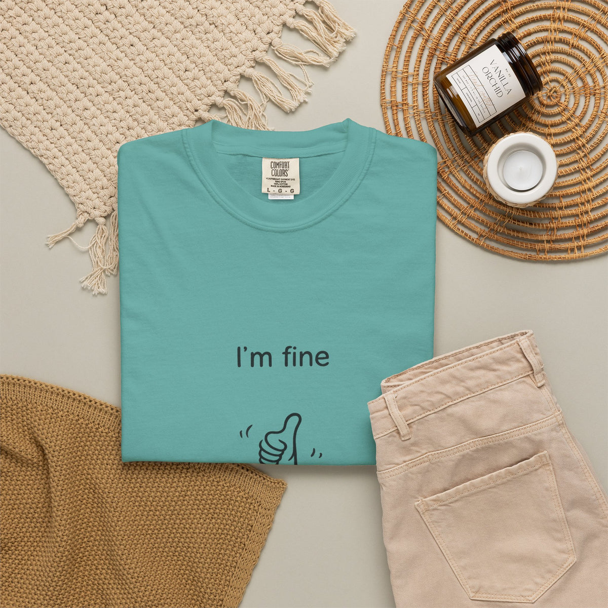 I’m Fine T-Shirt — Minimal Funny Tee with Thumbs-Up Drowning Illustration