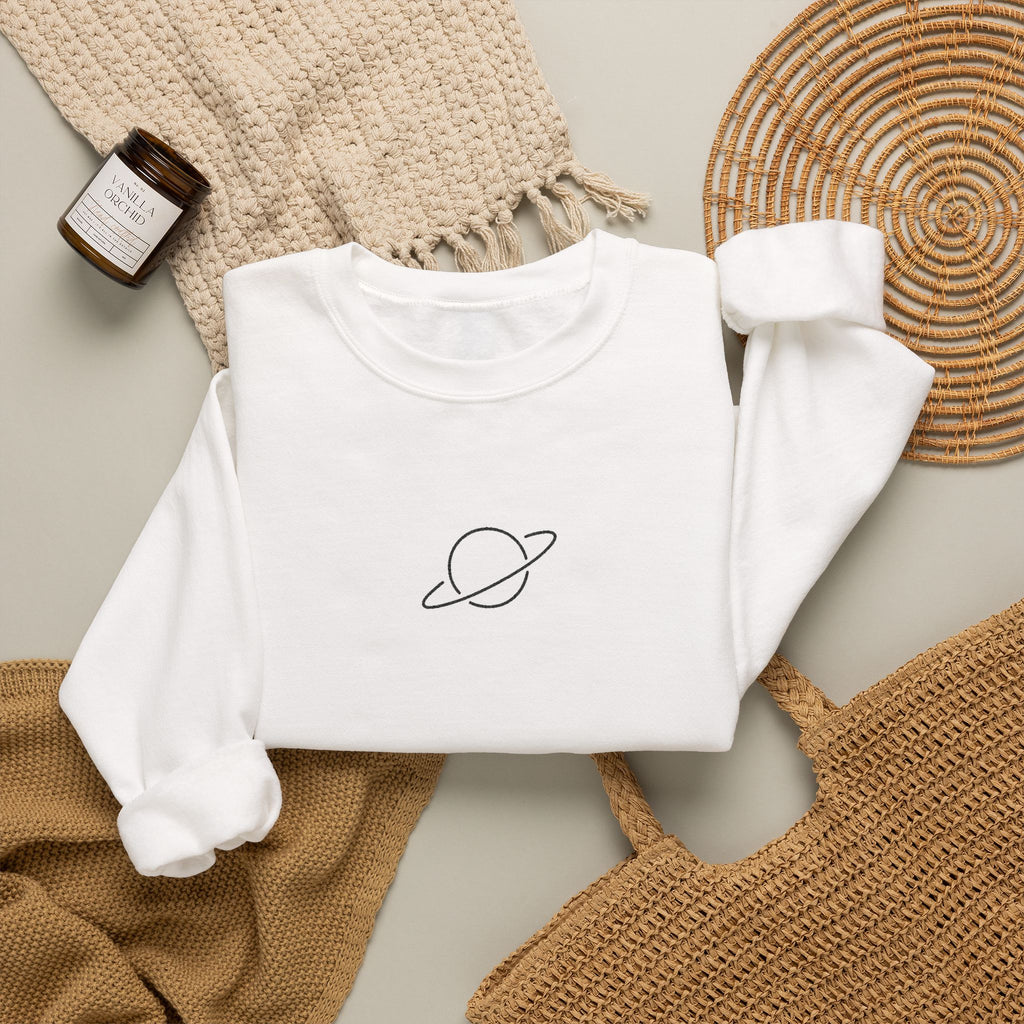 Minimal Planet Crewneck Sweatshirt Embroidered