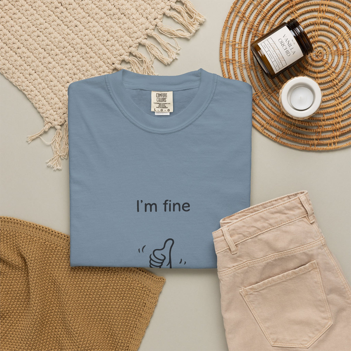 I’m Fine T-Shirt — Minimal Funny Tee with Thumbs-Up Drowning Illustration