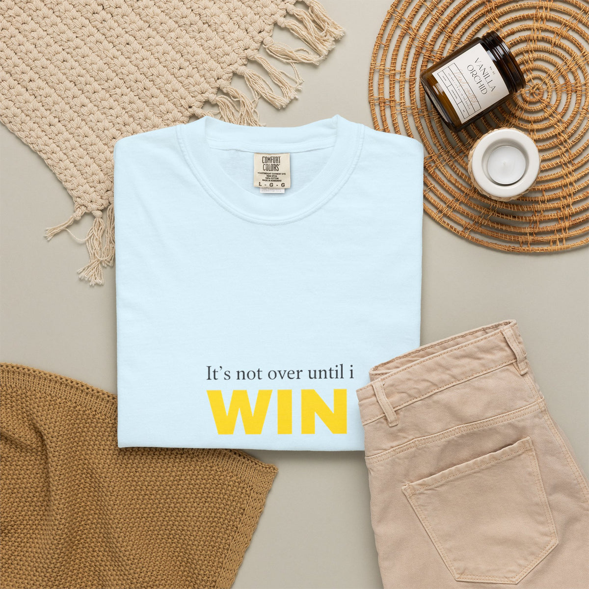 Motivational T-Shirt — "It’s Not Over Until I WIN" Bold Yellow Graphic