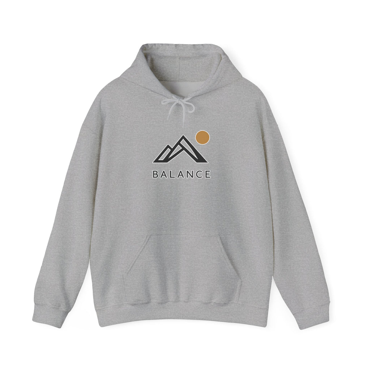 Balance Mountain Hoodie — Minimalist Sunrise Graphic Hooded Sweatshirt