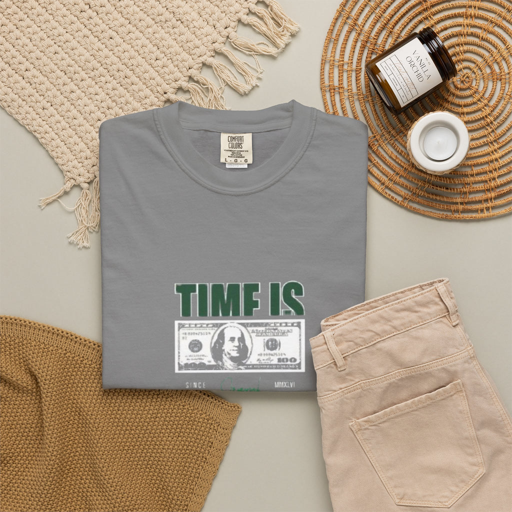 Money Vibe T-Shirt — "TIME IS" Graphic Dollar Bill Tee