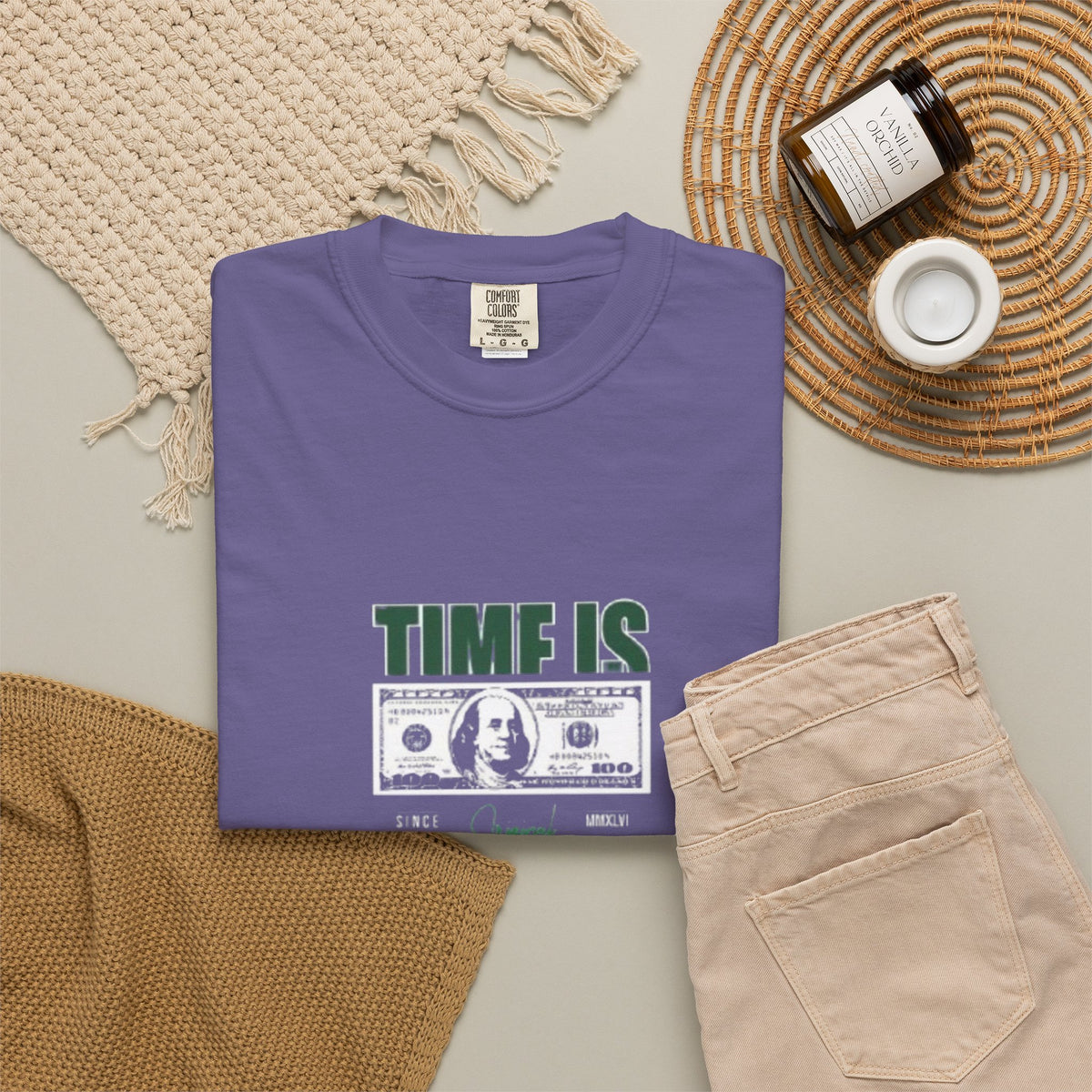Money Vibe T-Shirt — "TIME IS" Graphic Dollar Bill Tee