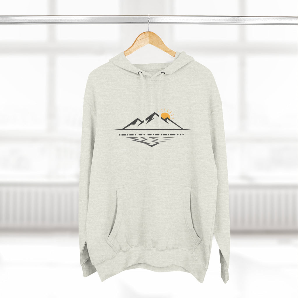 Mountain Sunrise Hoodie — Minimal Outdoor Graphic Pullover