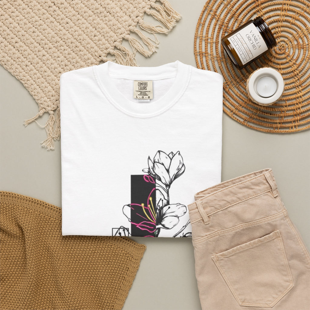 Floral Minimalist T-Shirt — Black Bar Magnolia Graphic