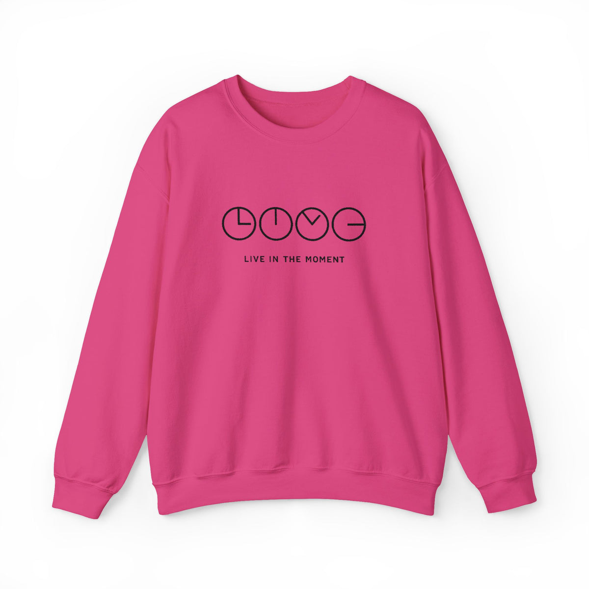 Live In The Moment Crewneck Sweatshirt — Minimal Clock Graphic Embroidered