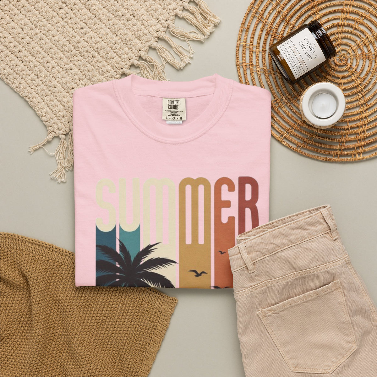 Summer Motorcycle Tee — Retro Palm Tree Beach Graphic T-Shirt