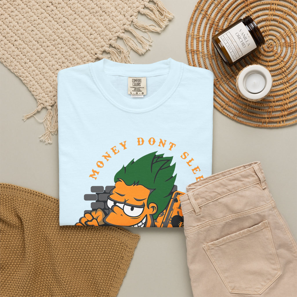 T-Shirt — 'Money Don’t Sleep' Cartoon Hustle Tee