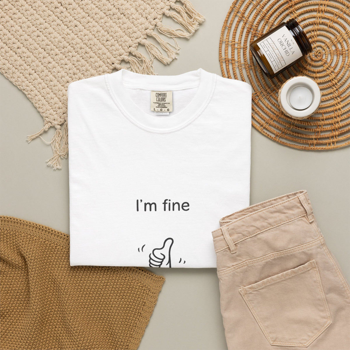 I’m Fine T-Shirt — Minimal Funny Tee with Thumbs-Up Drowning Illustration
