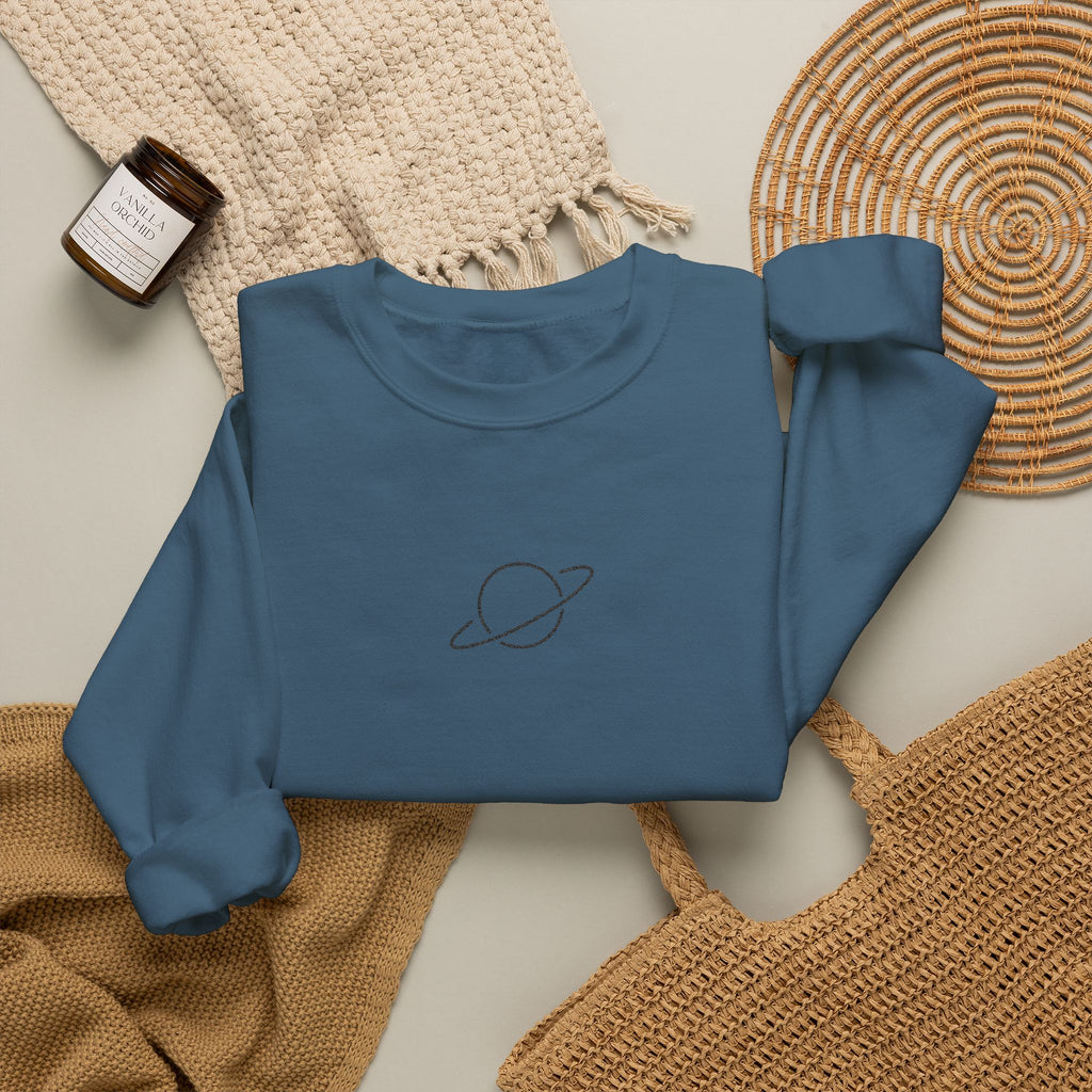 Minimal Planet Crewneck Sweatshirt Embroidered