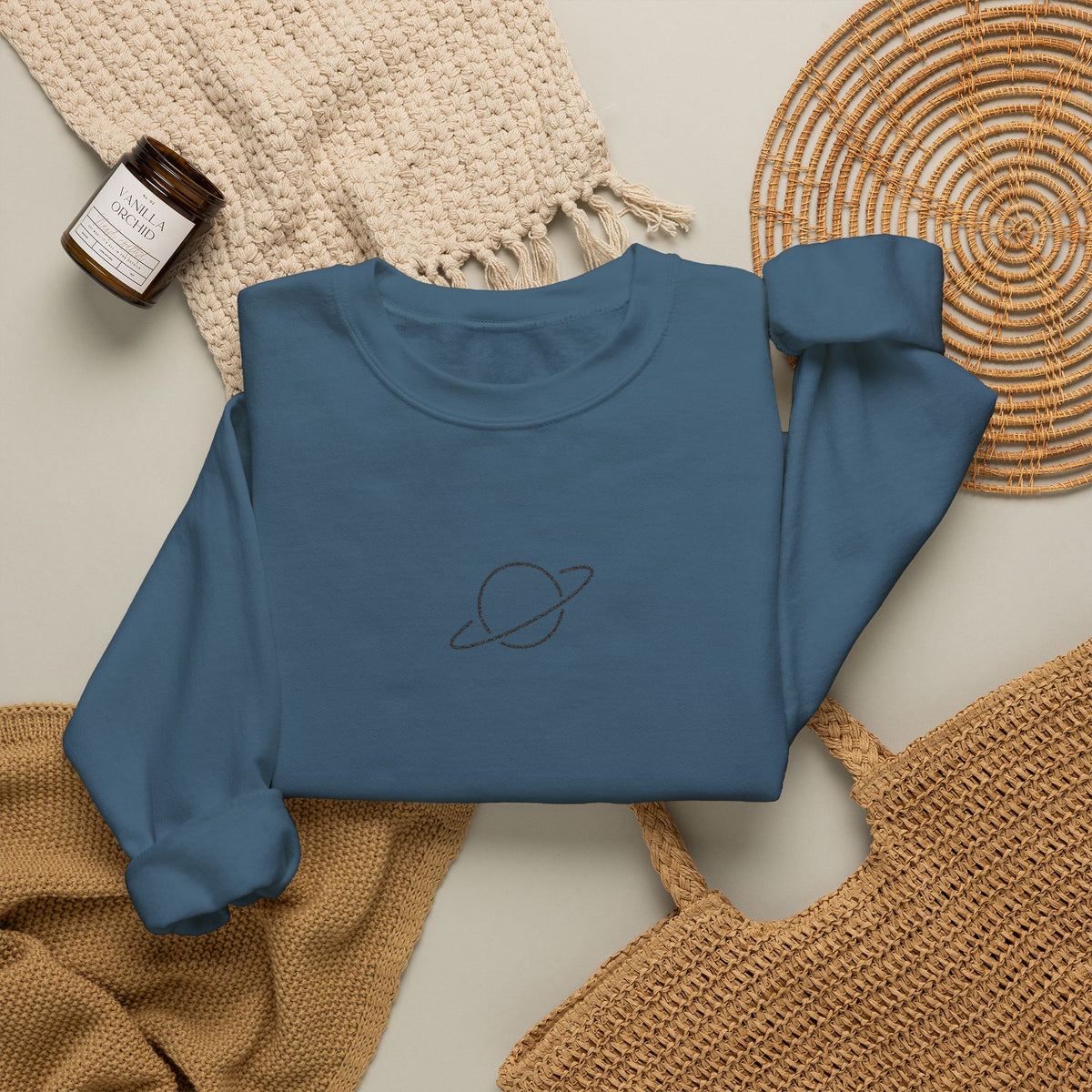 Minimal Planet Crewneck Sweatshirt Embroidered