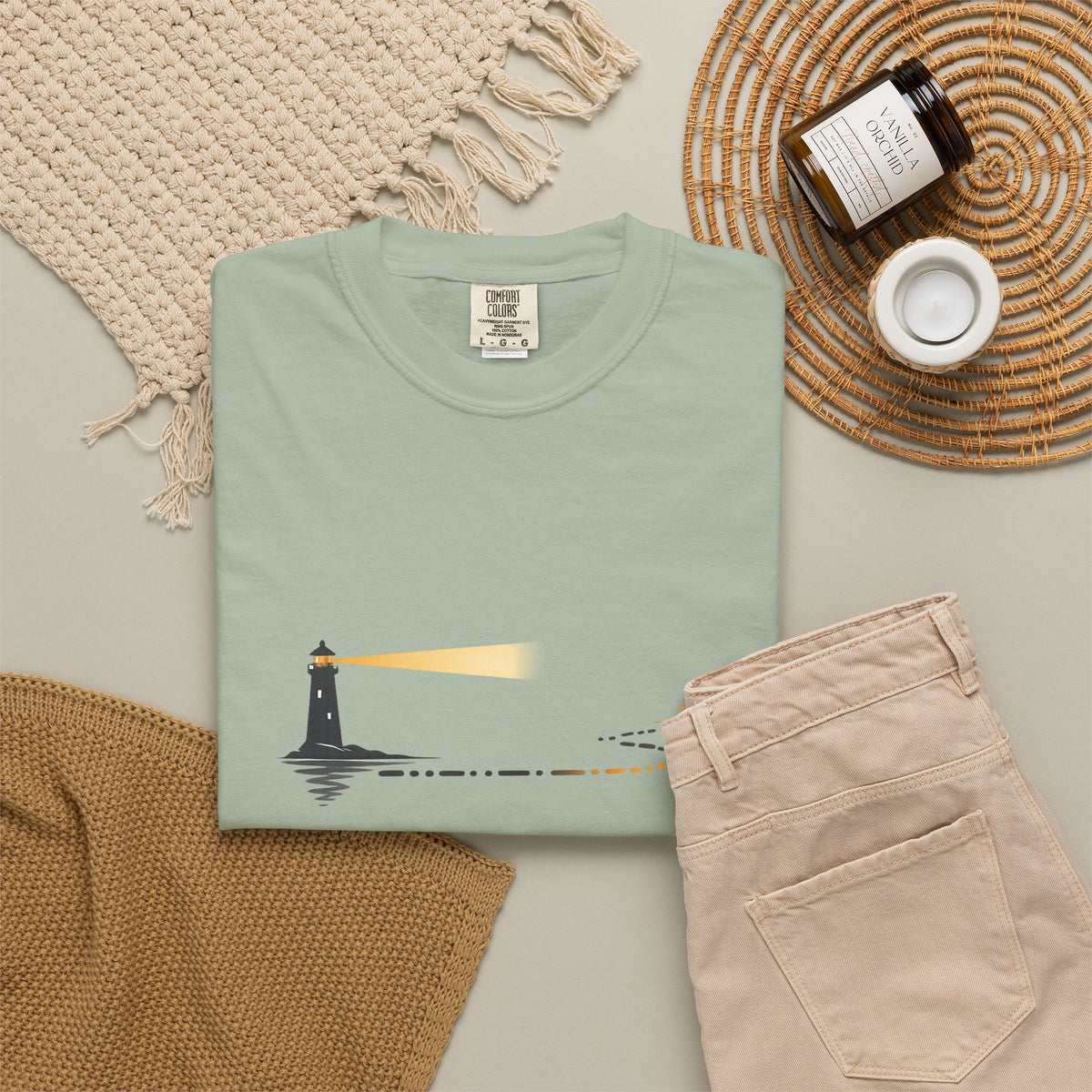 Lighthouse Sunset T-Shirt — Nautical Coastal Tee with Beacon Graphic