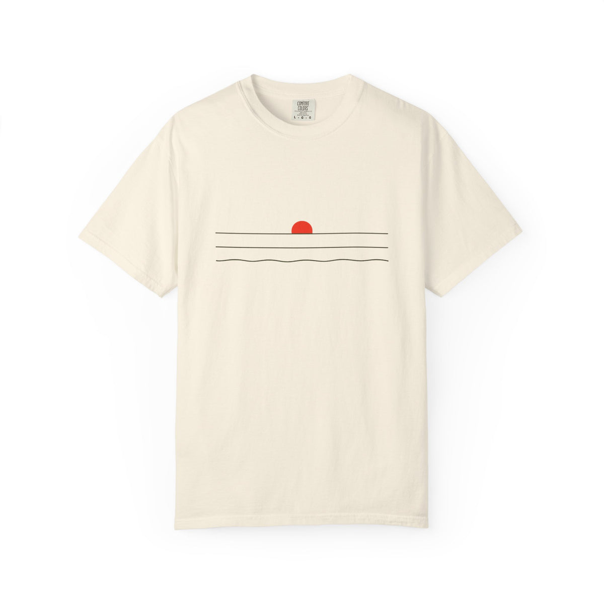 Sunset Minimalist T-Shirt — Red Sun Over Wavy Lines Tee