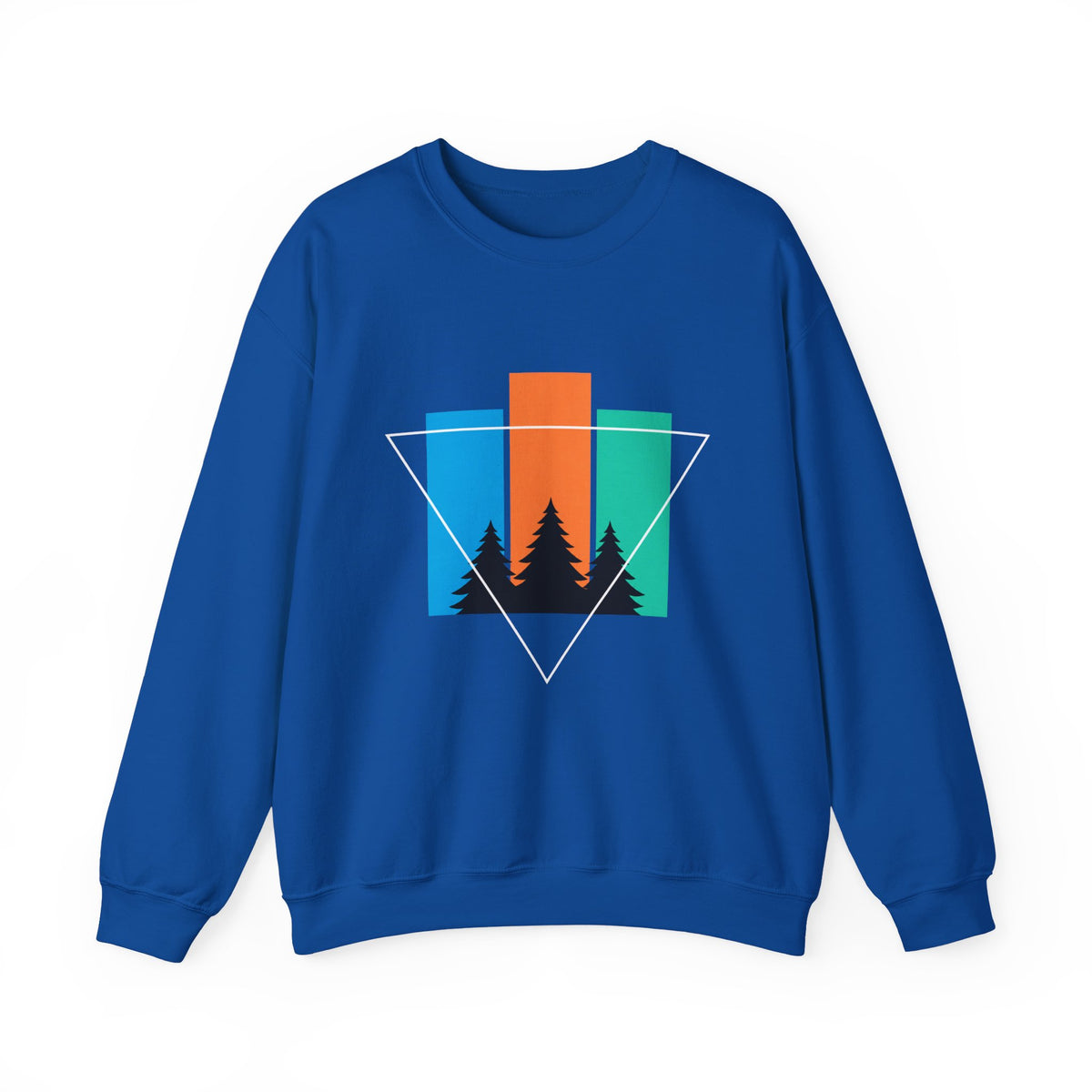 Retro Forest Crewneck Sweatshirt — Colorblock Trees Graphic